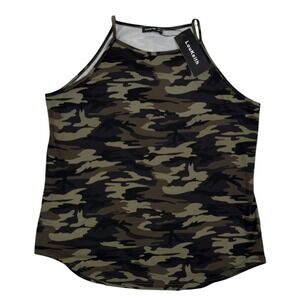 NEW LouKeith Camo Halter Tank Top W XL Green Camouflage Stretch Cotton Gorpcore